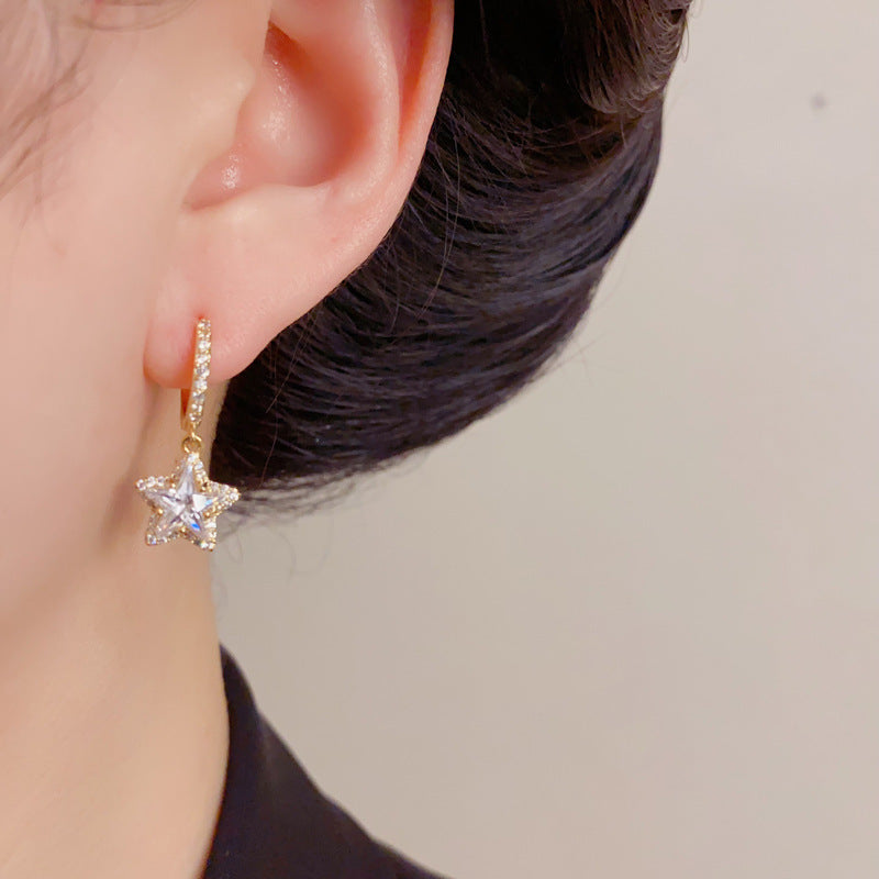 Gold Star Drop Earrings – Cubic Zirconia Minimalist Design for Women