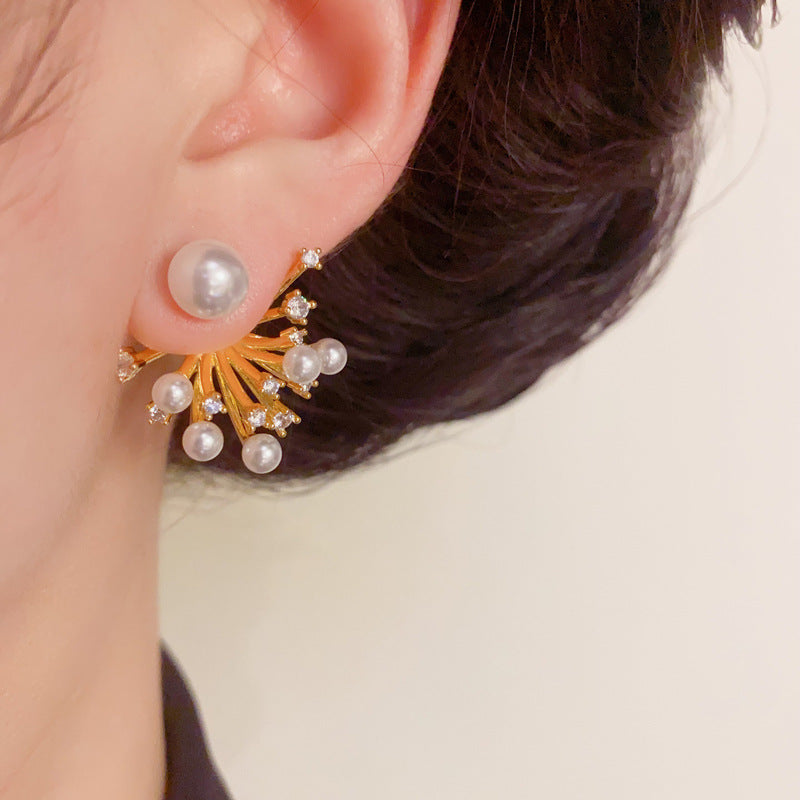 Pearl Firework Cascade Drop Earrings – Geometric Back-Hang Design