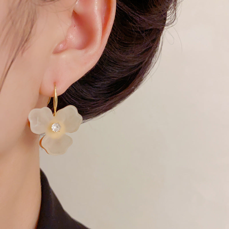 Elegant Double-Sided Acrylic Petal Ear Hook Earrings – Floral Design