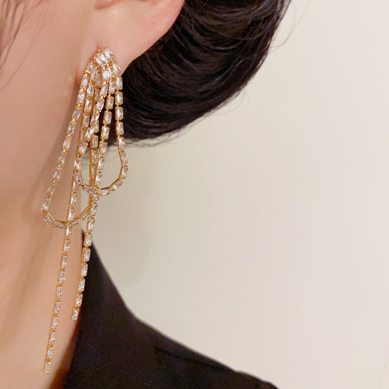 Luxury Zircon Geometric Long Tassel Drop Earrings – Elegant Design
