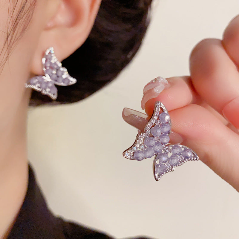 Luxury Full-Zircon Crystal Butterfly Stud Earrings – Elegant Design