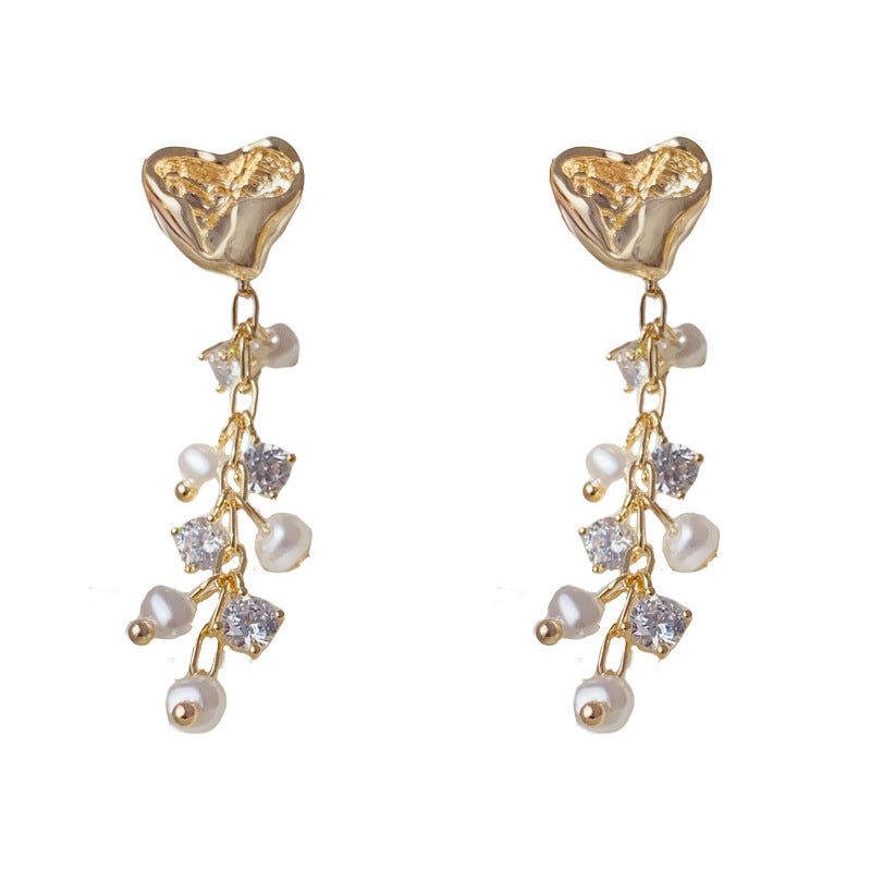 Luxury Irregular Heart Pearl Tassel Drop Earrings – Elegant Design