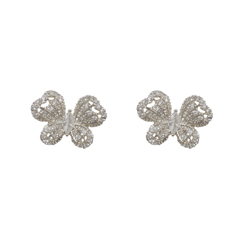14K Gold-Plated Full Zircon Butterfly Stud Earring-Elegant Chic Design