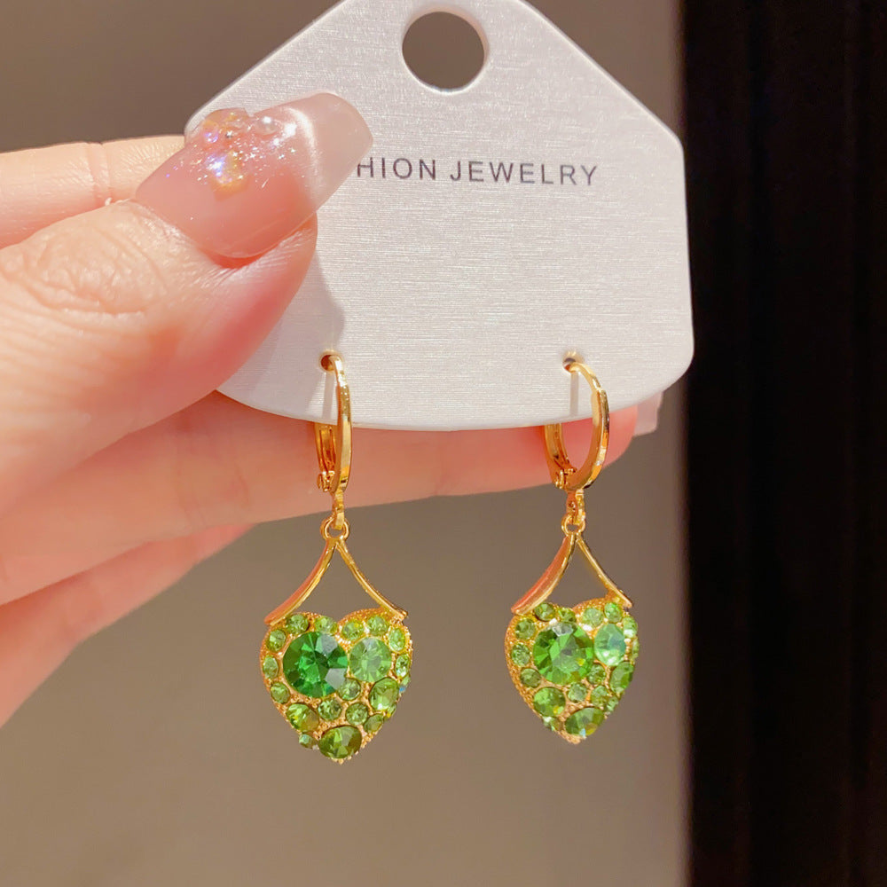 Eaioncol Green Heart CZ Tassel Drop Earrings Gold