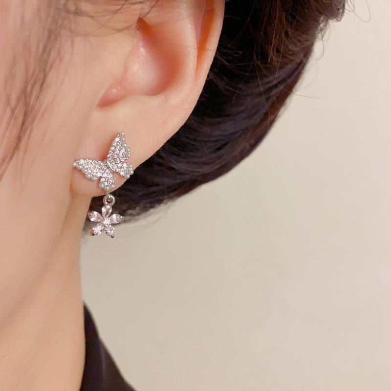 Elegant Pearl Zircon Butterfly Petal Drop Earrings – Romantic Design