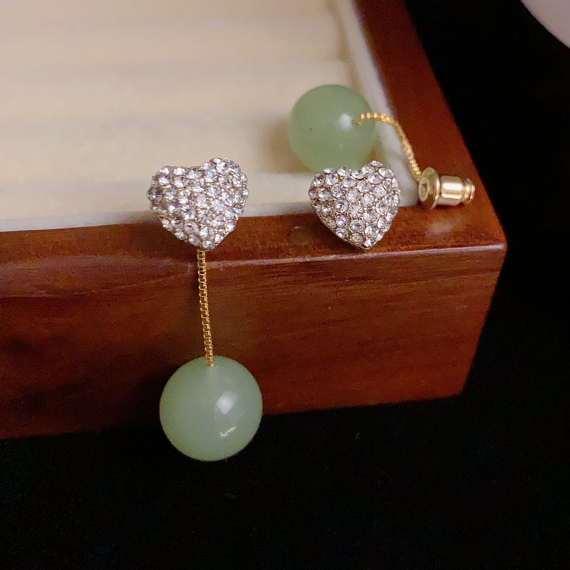 14K Gold Double-Wear Heart Green Bead Earrings – Sparkling Design