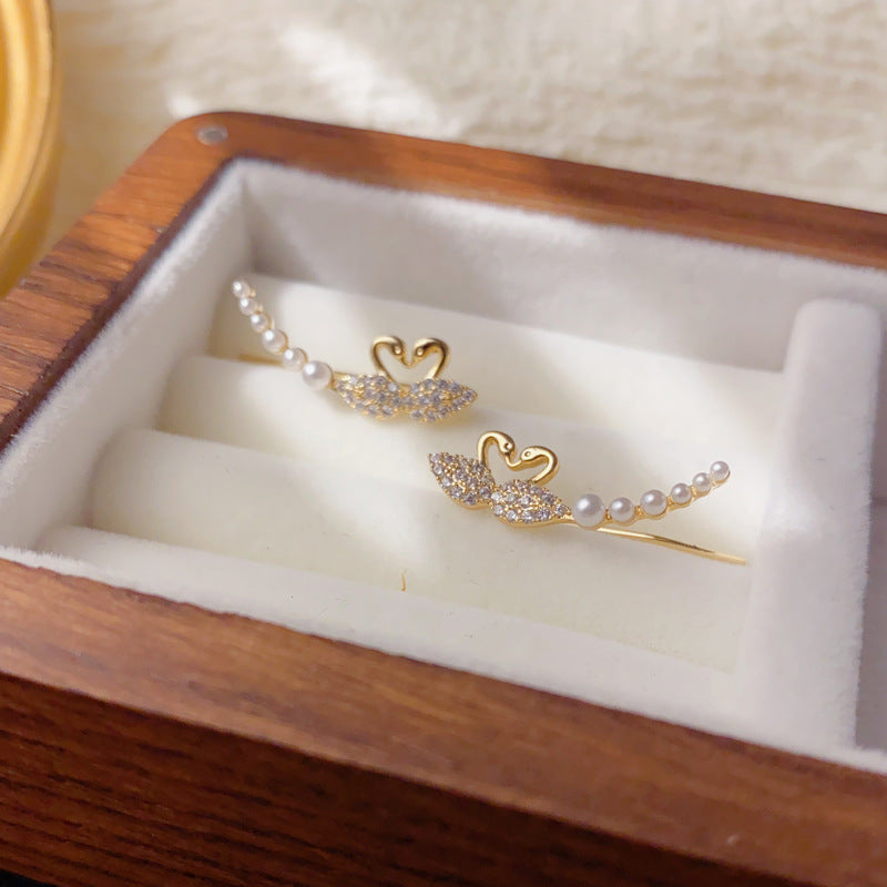 Luxury Zircon Swan Linear Ear Climber Earrings – Animal Design
