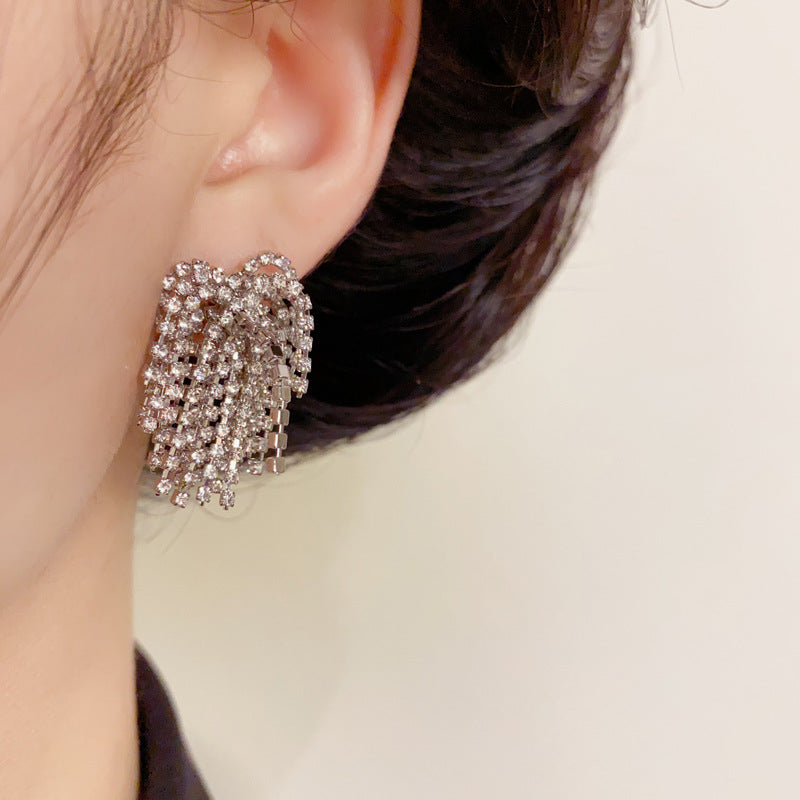 14K Gold Full Rhinestone Tassel Earrings – Glamorous Sparkle Design