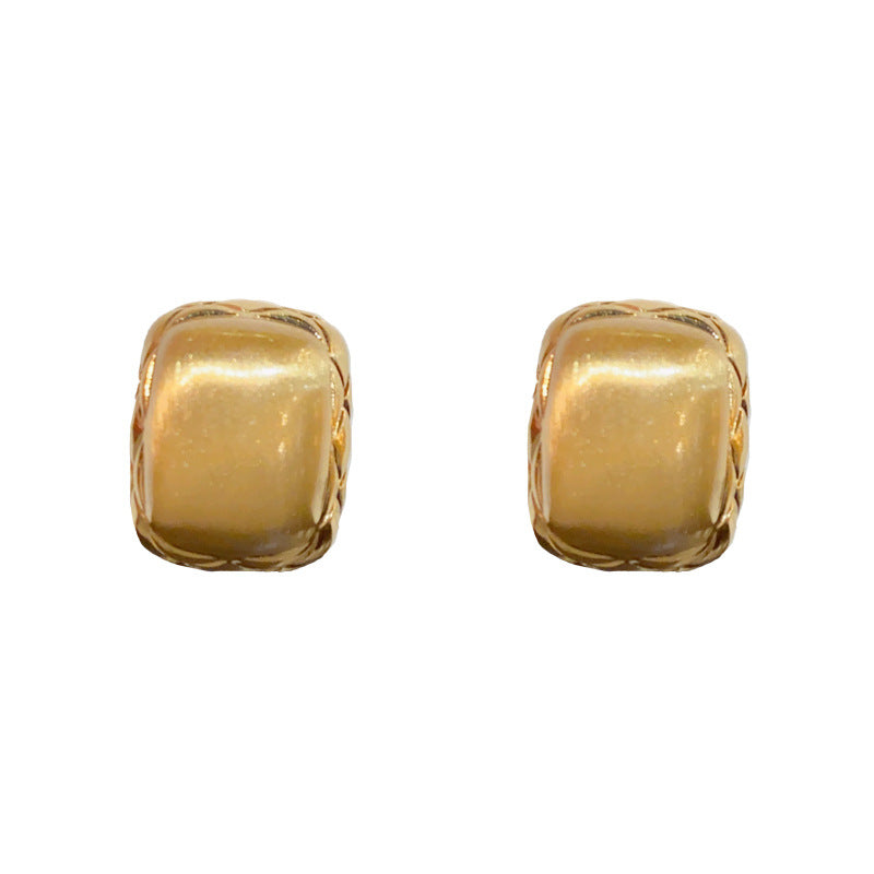 14K Gold-Plated Metal Brushed Square Stud Earrings - Minimalist Design