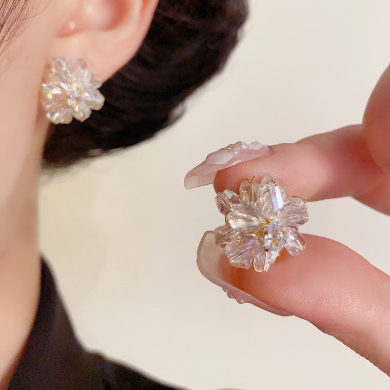 Luxury Hand-Wrapped Crystal Bead Petal Stud Earrings – Floral Design