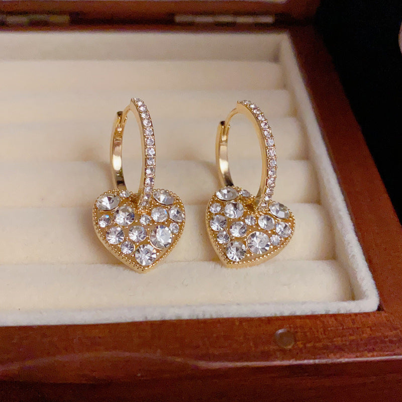 14K Gold-Plated Diamond Heart Earrings - Elegant Minimalist Design