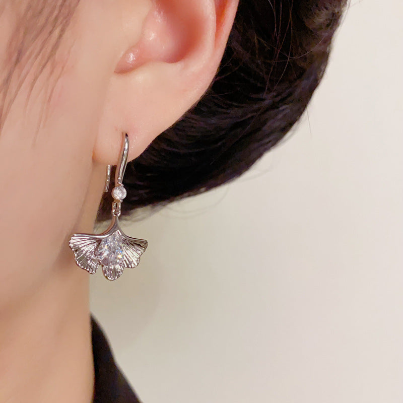 Luxury Zircon Ginkgo Leaf Ear Hook Earrings – Elegant Design