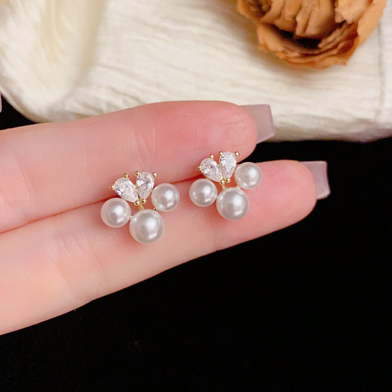 Luxury Zircon & Pearl Stud Gold Earrings – Elegant Design