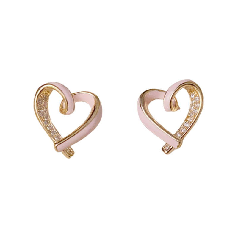 14K Gold Heart-Shaped Zircon Stud Earrings – Sweet & Minimalist Design