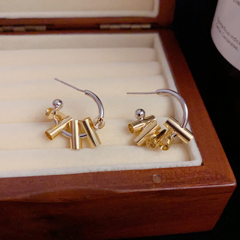 14K Gold-Plated Metal C-Shaped Hoop Earrings - Modern Geometric Design