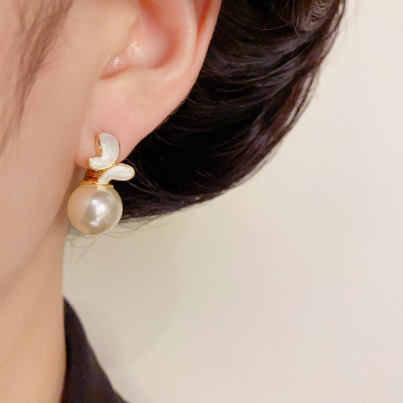 14K Gold Enamel Butterfly Pearl Huggie Earrings – Sweet & Chic Design