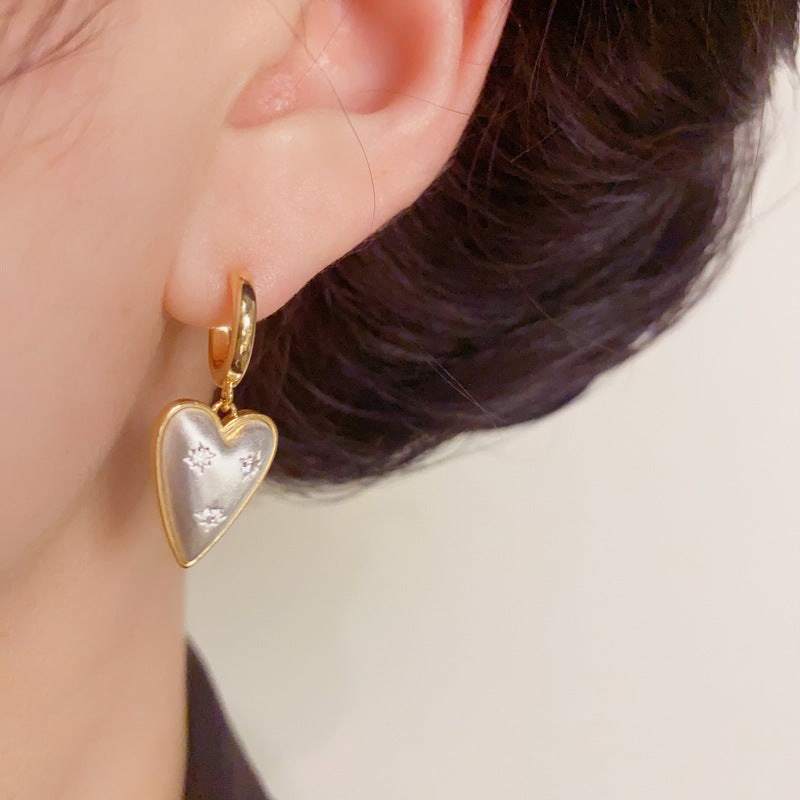 14K Gold-Silver Two-Tone Heart Drop Earrings – Elegant Design