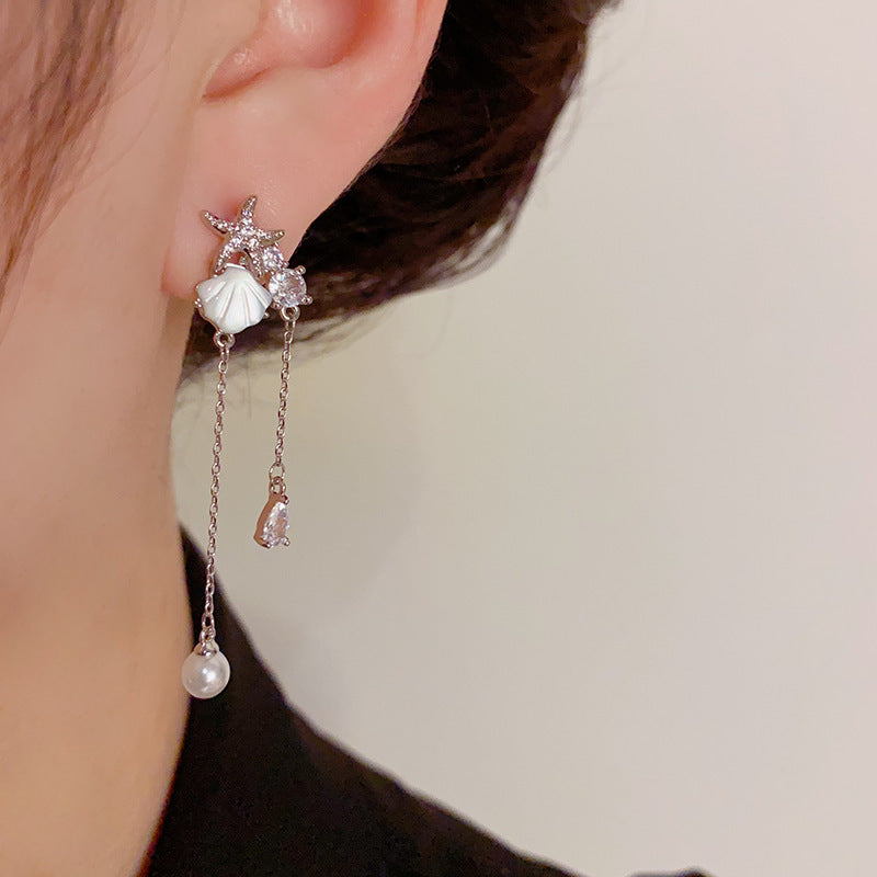 14K Gold-Plated Starfish Shell Zircon Tassel Earrings – Sweet Design