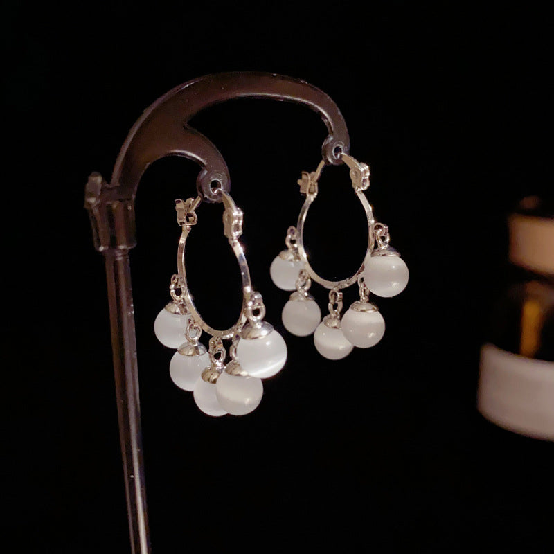 14K Gold-Plated Cat’s Eye Stone Tassel Ear Cuffs – Elegant Design