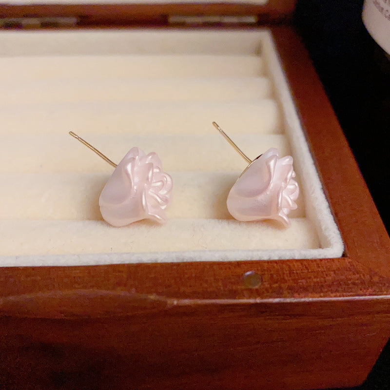 14K Gold 3D Rose Flower Stud Earrings – Sweet & Minimalist Design