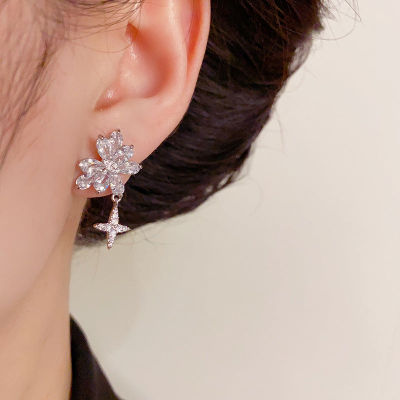 14K Gold Zircon Butterfly Star Drop Earrings- Chic Elegance Design