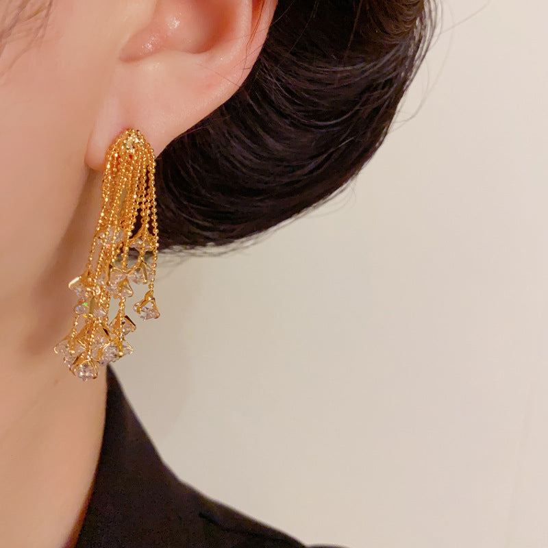 Luxury Fireworks Zircon Tassel Long Drop Earrings – Elegant Design