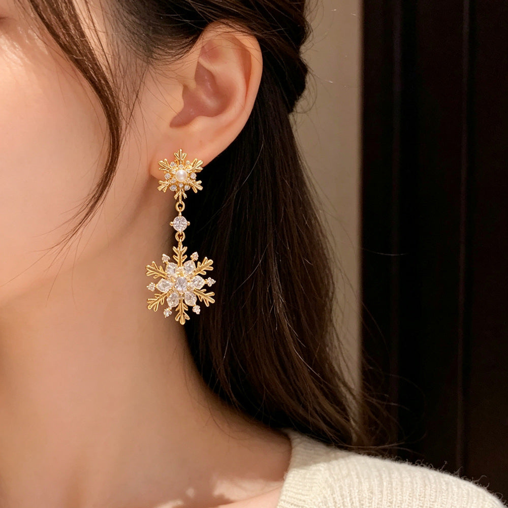 Eaioncol Snowflake CZ Tassel Earrings 14K Gold & Silver Plated