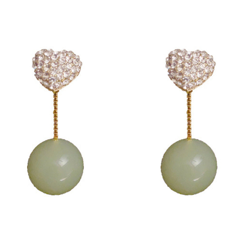 14K Gold Double-Wear Heart Green Bead Earrings – Sparkling Design