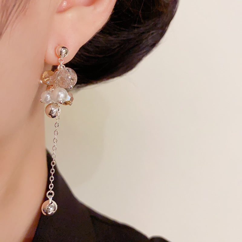 Elegant Pearl Sphere Tassel Drop Earrings – Geometric Design