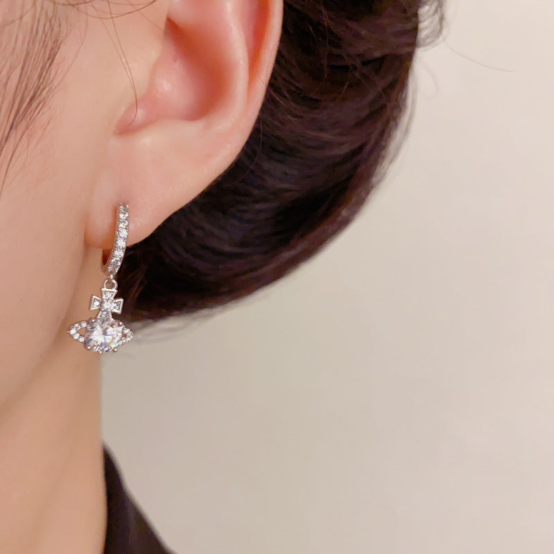 Luxury Zircon Queen Mother Saturn Ear Cuff Earrings – Elegant Design