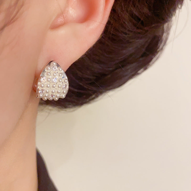 Luxury S925 Silver Zircon & Pearl Triangle Earrings – Elegant Design