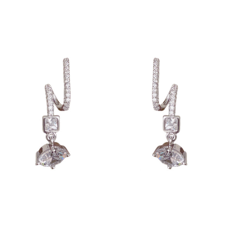 Elegant Zircon Geometric Ring Drop Earrings – Silver Needle Design