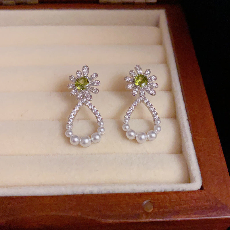 14K Gold-Plated Zircon Sunburst Waterdrop Earrings - Elegant Design