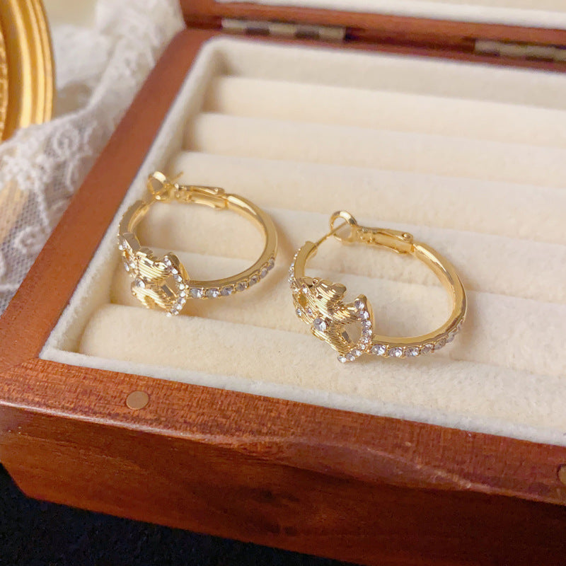 Luxury Zircon “Good Fortune Horse” Hoop Earrings – Elegant Design