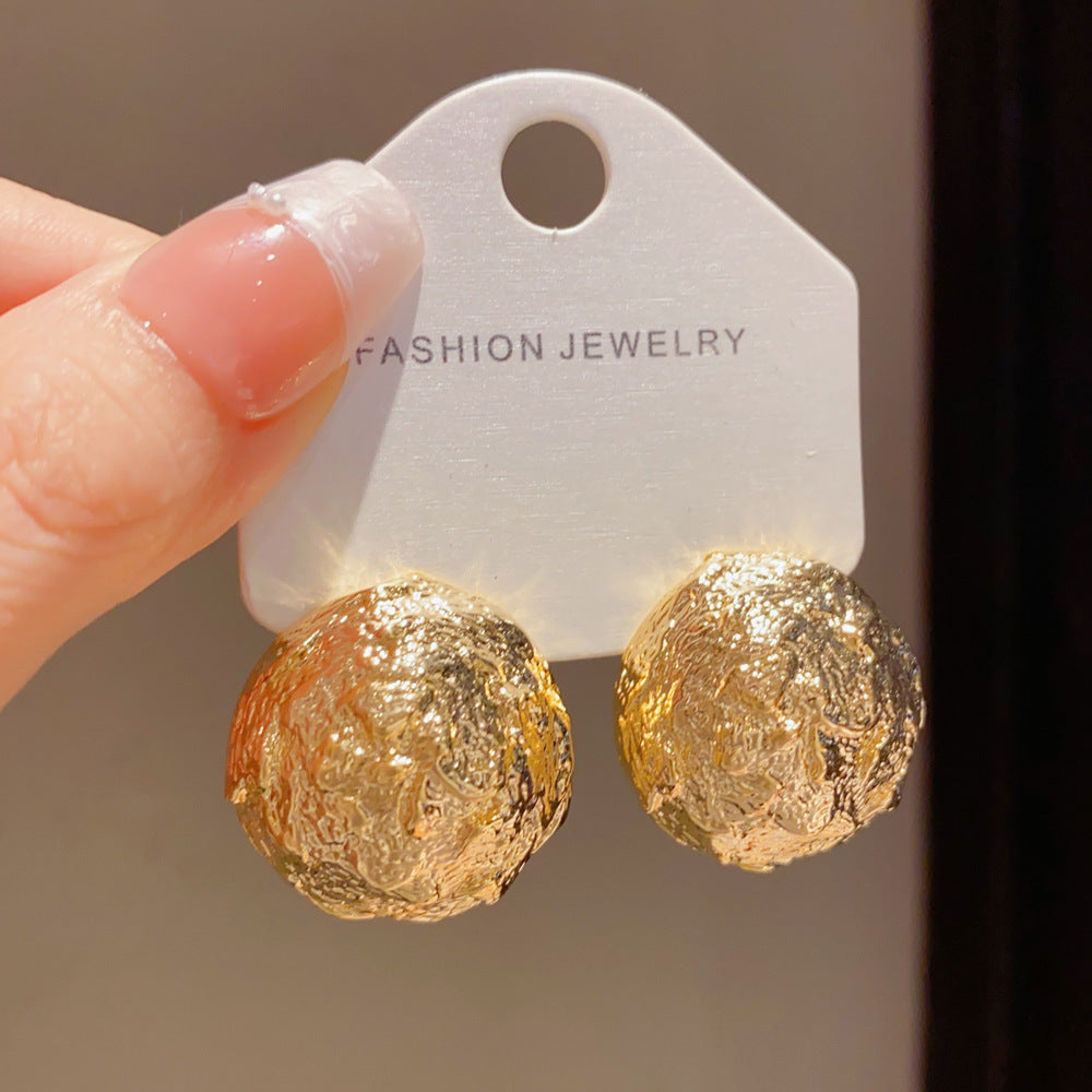 Eaioncol Irregular Texture Circle Stud Earrings 18K Gold Silver