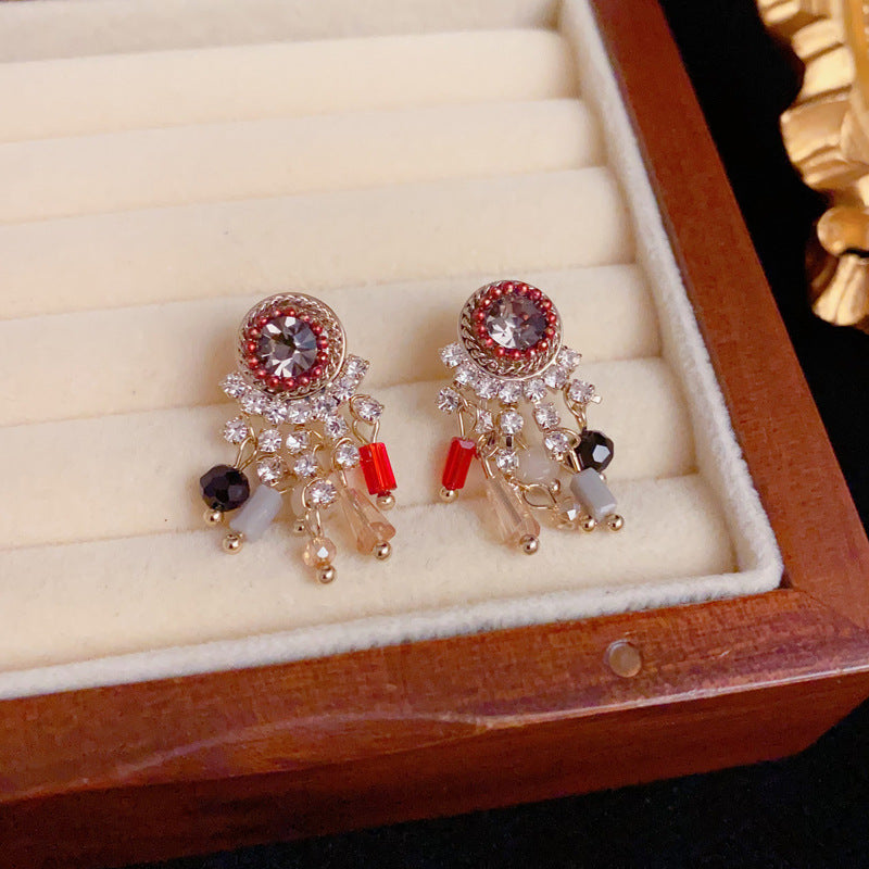 Elegant Zircon Round Ring Tassel Drop Earrings – Geometric Design