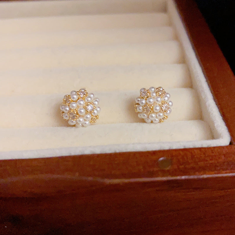 14K Gold Pearl Ball Mini Stud Earring - Chic Elegance Design