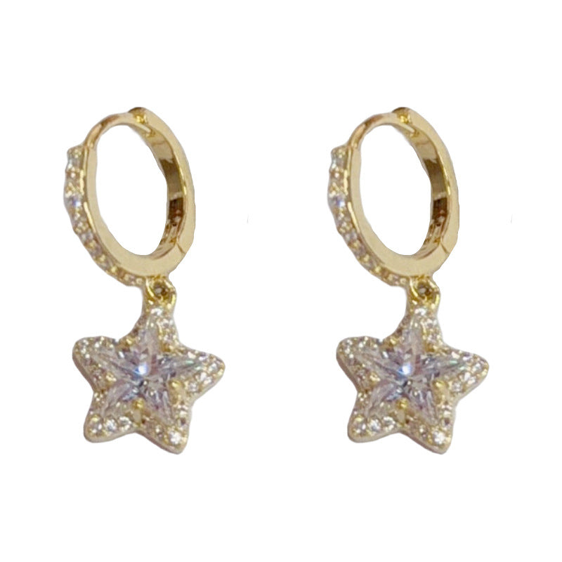 Gold Star Drop Earrings – Cubic Zirconia Minimalist Design for Women