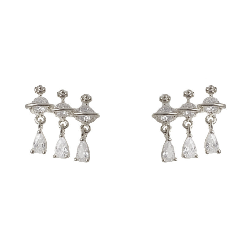 Luxury Zircon Saturn Teardrop Tassel Stud Earrings – Elegant Design