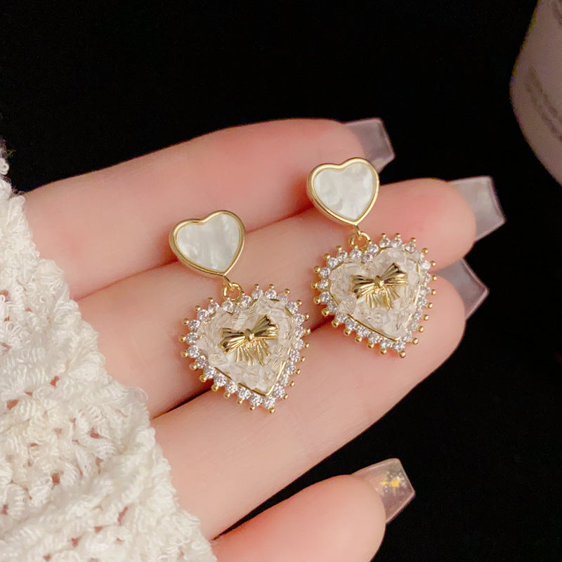 14K Gold-Plated Pink Heart Bow Drop Earrings – Sweet Chic Design