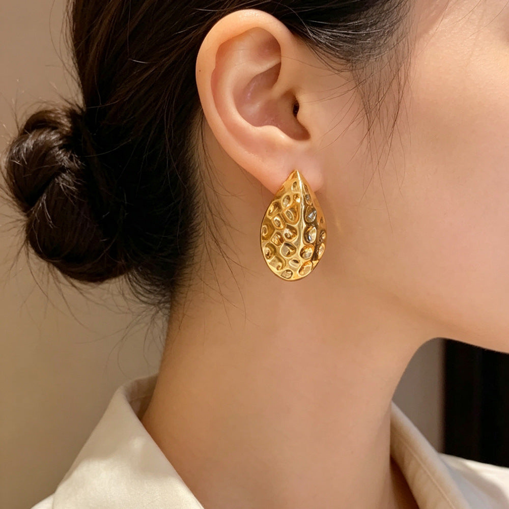 Eaioncol Textured Teardrop Stud Earrings 14K Gold Plated