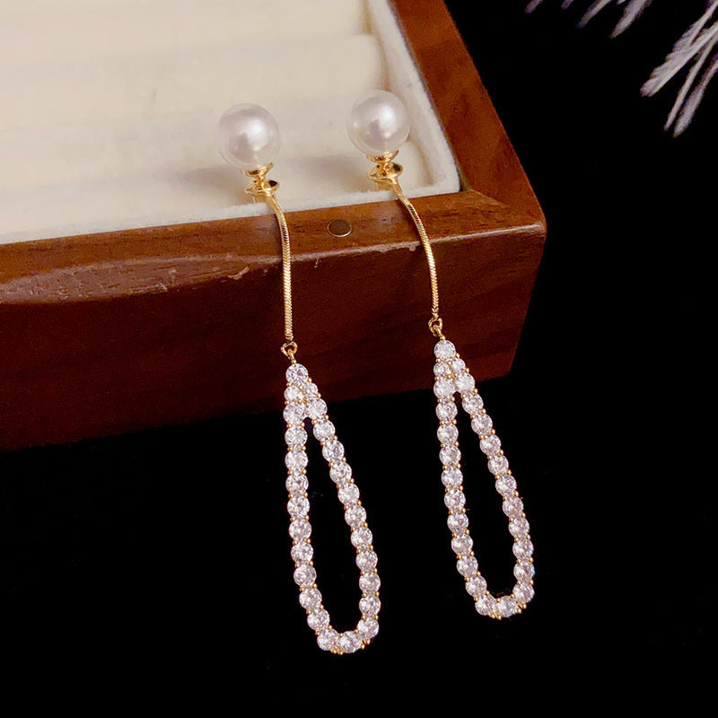 14K Gold-Plated Wear Pearl Waterdrop Hollow Earrings - Elegant Design