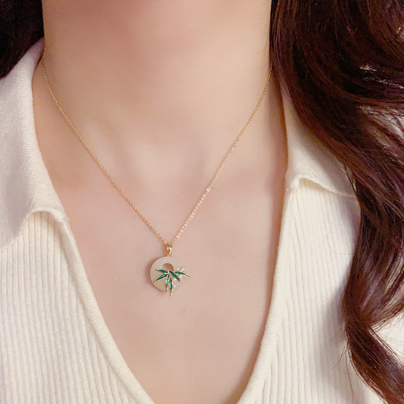 Faux Jade Enamel Peace Buckle Earrings & Necklace Set – Elegant Design