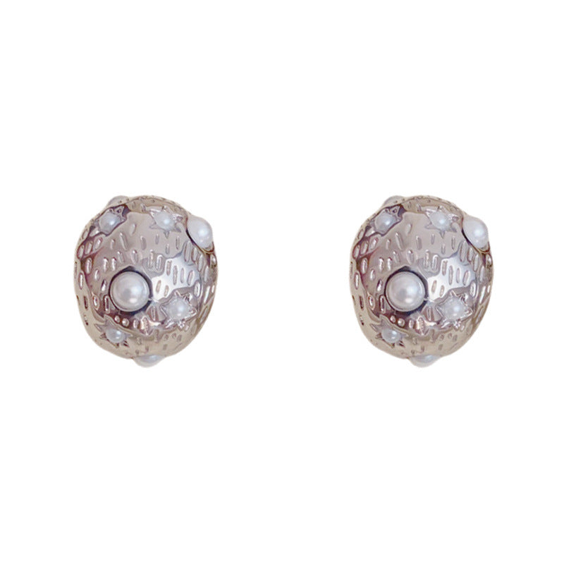 Elegant Pearl Metal Irregular Earrings – Geometric Design