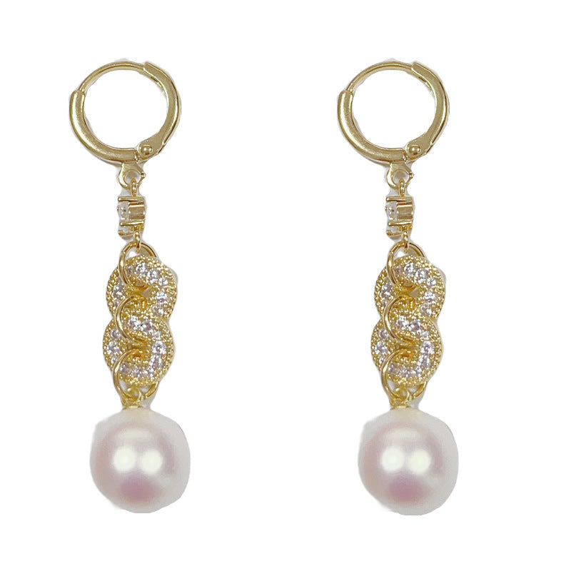 14K Gold-Plated Zircon Coin Pearl Tassel Earrings – Elegant Design
