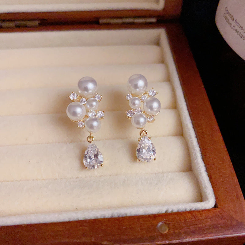 14K Gold-Plated Pearl Grape Cluster Drop Earrings– Elegant Chic Design