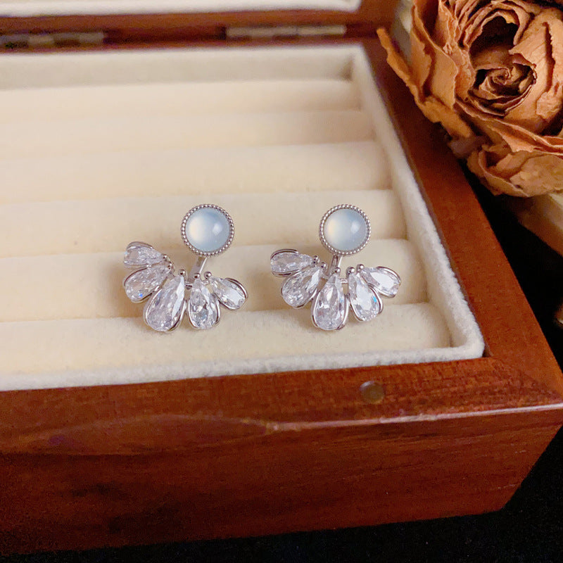 Elegant Zircon Droplet Front-Back Stud Earrings – Waterdrop Design