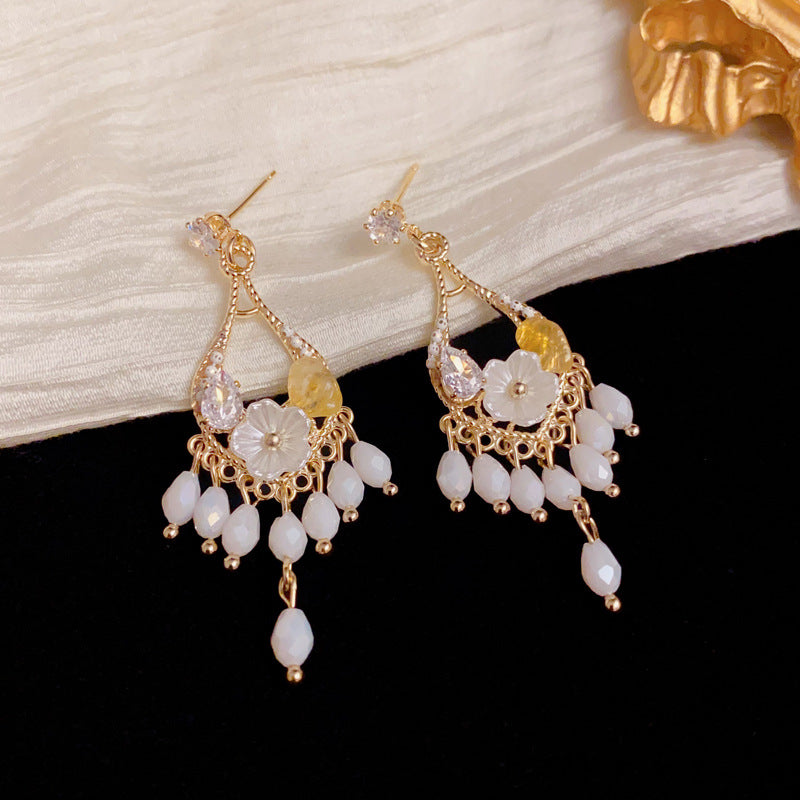 Luxury Petal Teardrop Bead Tassel Drop Earrings – Floral design