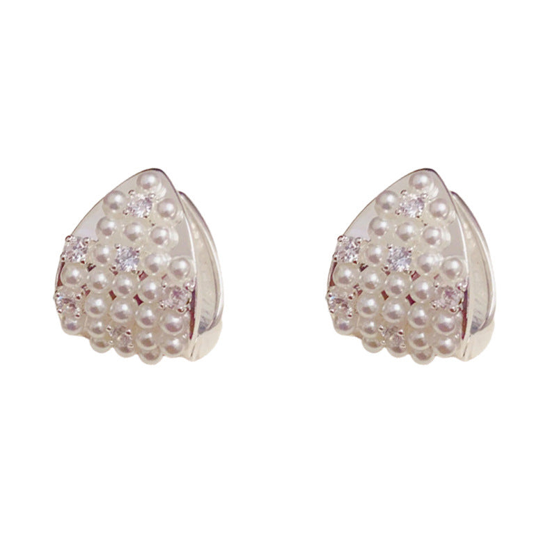 Luxury S925 Silver Zircon & Pearl Triangle Earrings – Elegant Design
