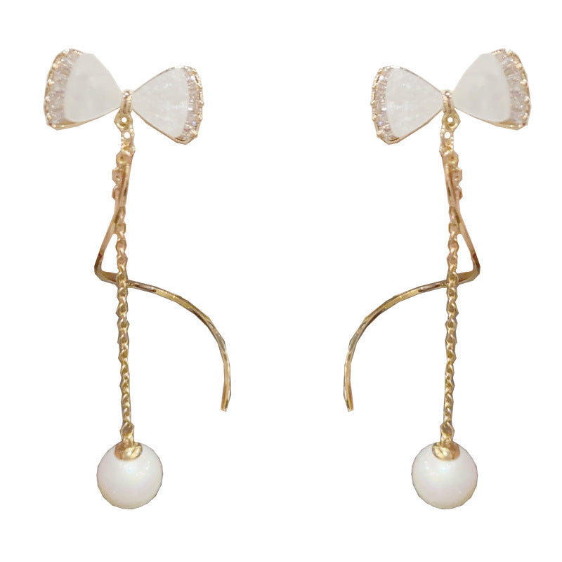 14K Gold-Plated Butterfly Knot Pearl Tassel Earrings – Elegant Design